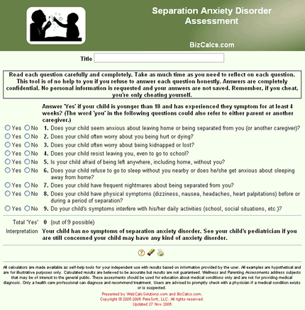 Separation Anxiety Disorder Assessment